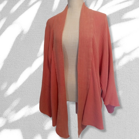 🆕🌻🌺Light Coral Tie Front Kimono Plus Size 2-3Xl NWT - Picture 1 of 10